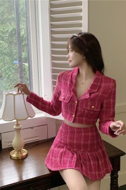 Pink Crop Jacket & Mini Skirt Two Piece Set