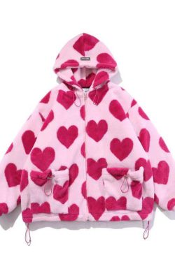 Pink Heart Pattern Hooded Jacket