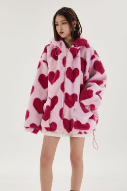 Pink Heart Pattern Hooded Jacket