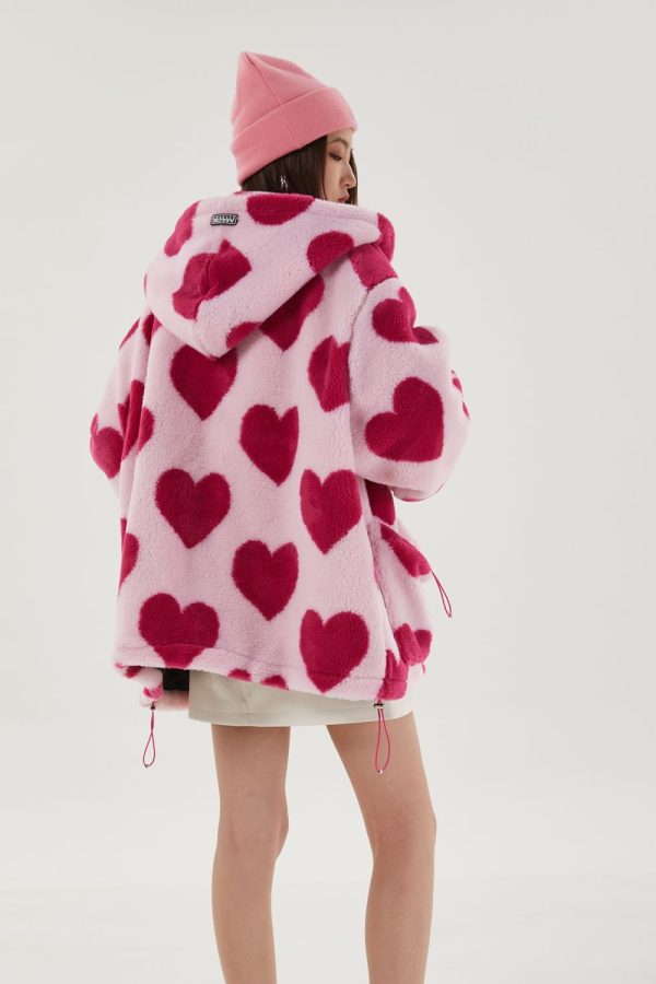 Pink Heart Pattern Hooded Jacket
