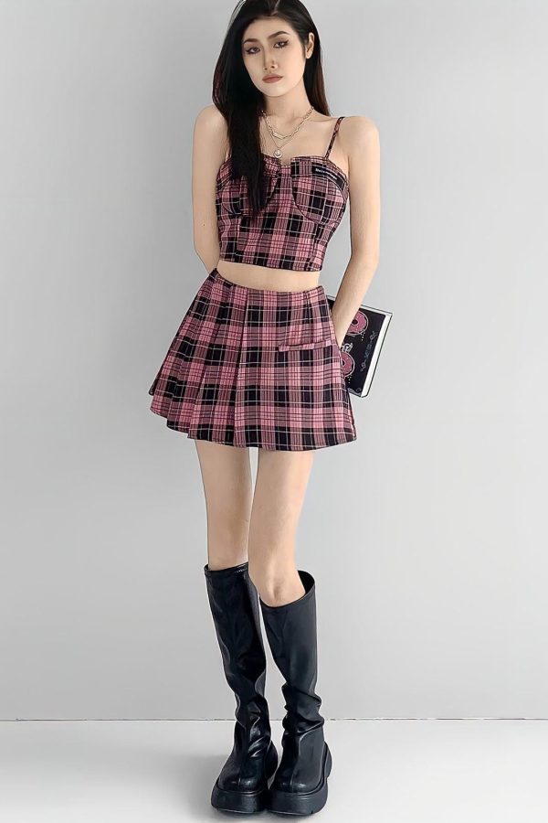 Pink Mini Skirt & Crop Top Two Piece Set