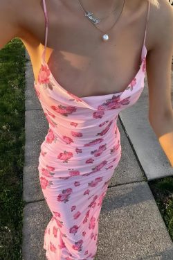 Pink Rose Satin Maxi Dress