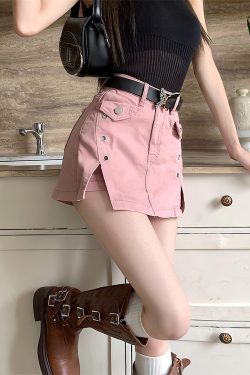 Pink Side Slit Denim Mini Skort