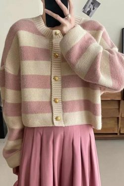 Pink Striped Knit Cardigan