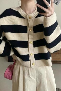 Pink Striped Knit Cardigan