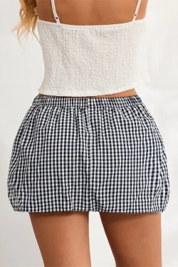 Plaid Bubble Mini Skirt
