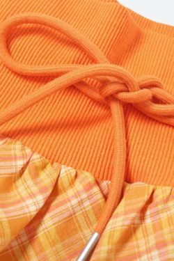 Plaid Drawstring Bubble Mini Skirt