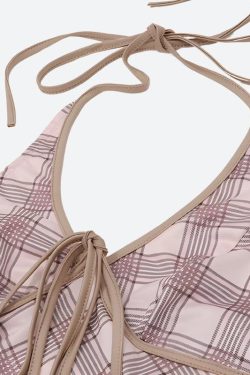 Plaid Halter Neck Pleated Mini Dress