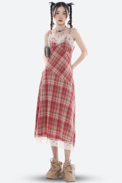 Plaid Lace Midi Dress