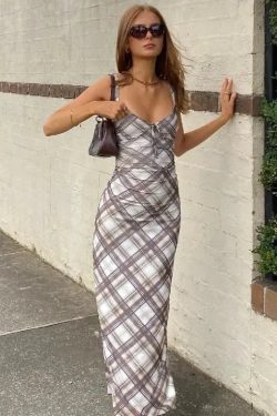 Plaid Slip Midi Dress