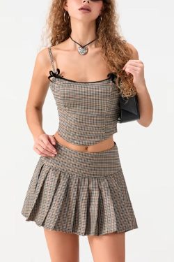 Plaid Top & Mini Skirt Two Piece Set