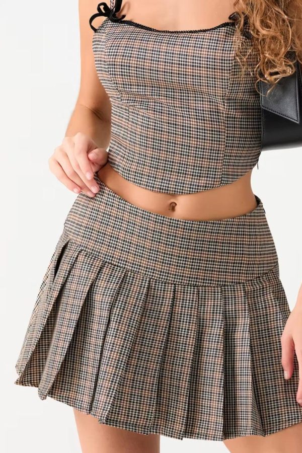 Plaid Top & Mini Skirt Two Piece Set