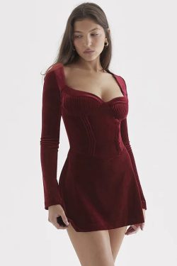 Plunge Neck Velvet Mini Dress