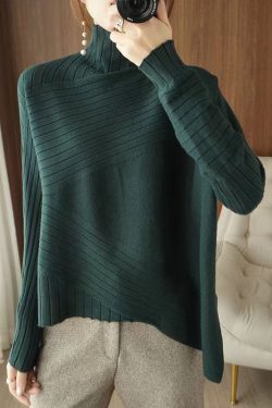 Plus Size Blue Asymmetrical Solid Knit Sweaters Spring
