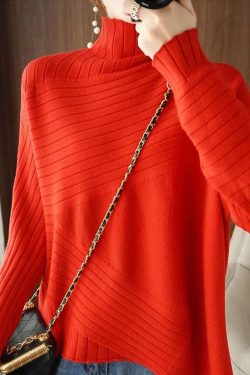 Plus Size Blue Asymmetrical Solid Knit Sweaters Spring