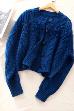 Plus Size Women Blue Button Knit Sweater Coat Spring