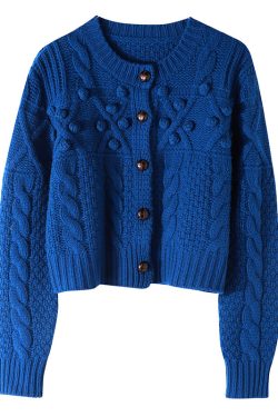 Plus Size Women Blue Button Knit Sweater Coat Spring