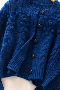 Plus Size Women Blue Button Knit Sweater Coat Spring