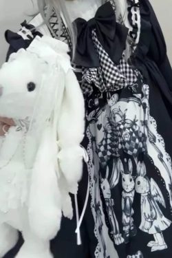 Plush Rabbit Lolita Backpack White Lace Y2K Bag