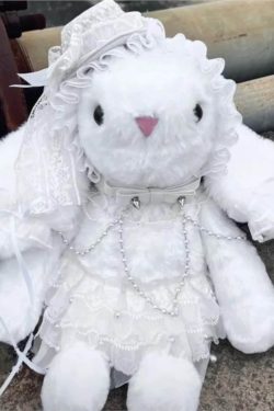 Plush Rabbit Lolita Backpack White Lace Y2K Bag