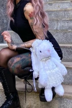 Plush Rabbit Lolita Backpack White Lace Y2K Bag