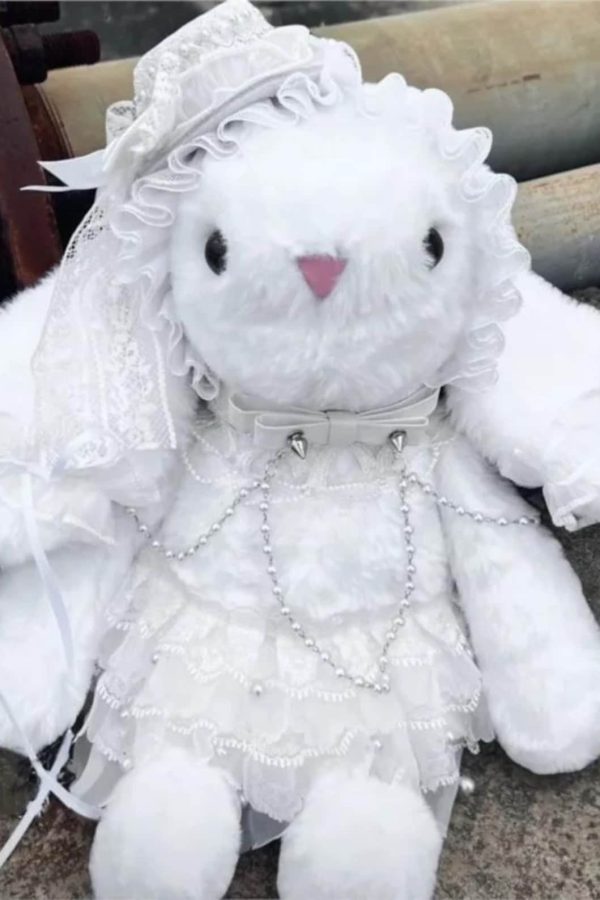 Plush Rabbit Lolita Backpack White Lace Y2K Bag