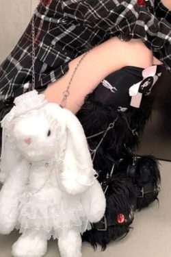 Plush Rabbit Lolita Backpack White Lace Y2K Bag