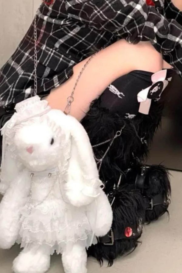 Plush Rabbit Lolita Backpack White Lace Y2K Bag