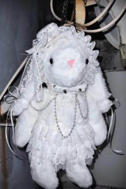 Plush Rabbit Lolita Backpack White Lace Y2K Bag
