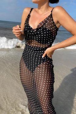 Polka Dot Backless Sheer Maxi Dress