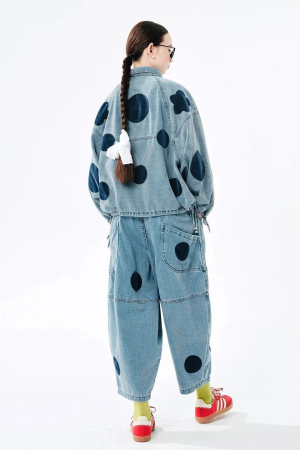 Polka Dot Button Up Denim Jacket
