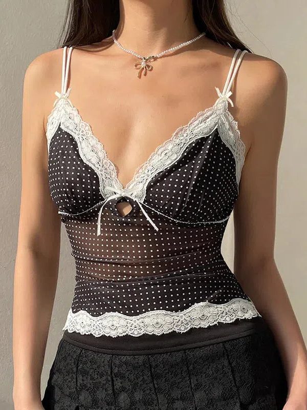 Polka Dot Mesh Top