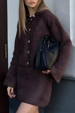 Preppy Knitted Cardigan & Mini Skirt Two Piece Set