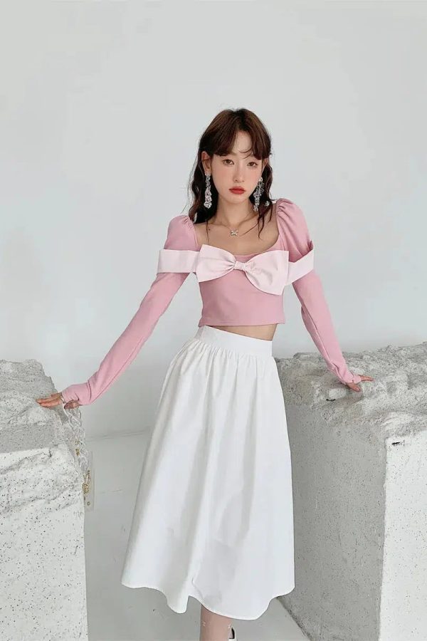 Puff Shoulder Bow Crop Top