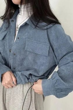 Puff Sleeved Corduroy Crop Shirt