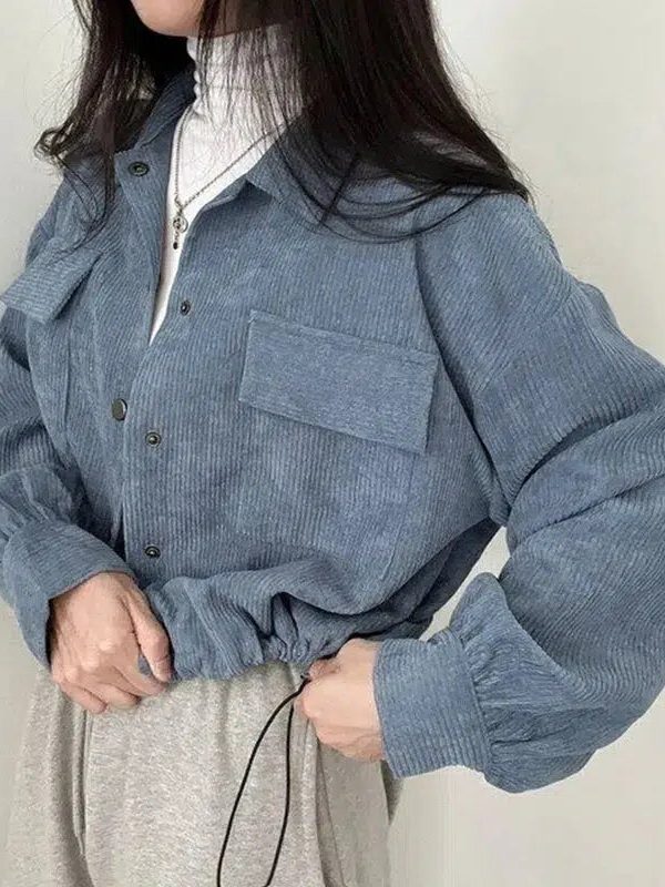 Puff Sleeved Corduroy Crop Shirt