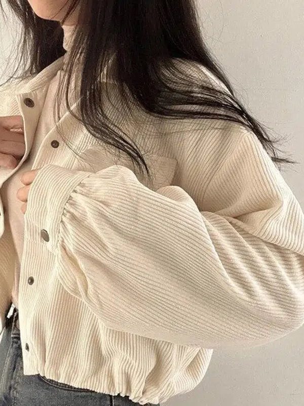 Puff Sleeved Corduroy Crop Shirt