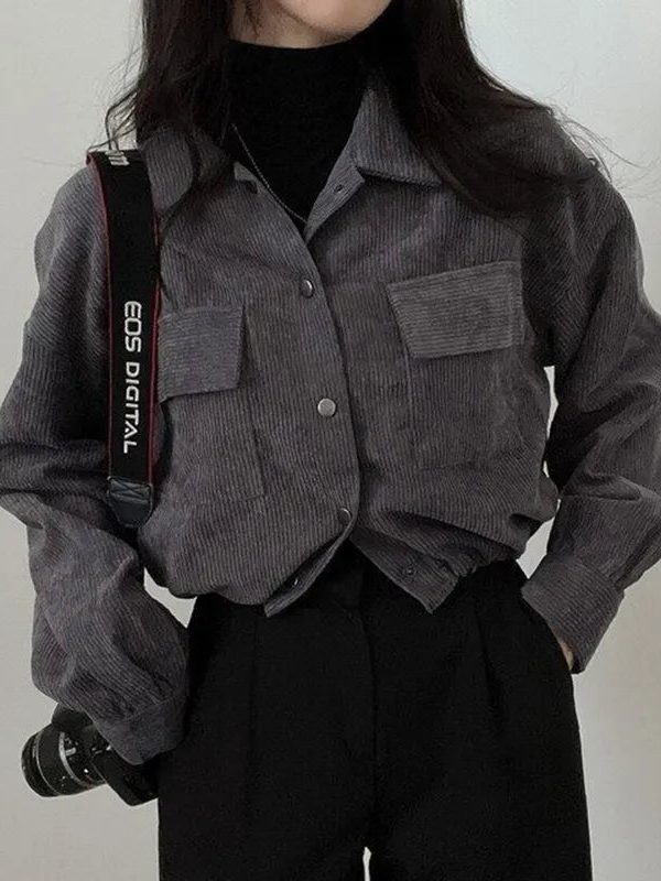 Puff Sleeved Corduroy Crop Shirt