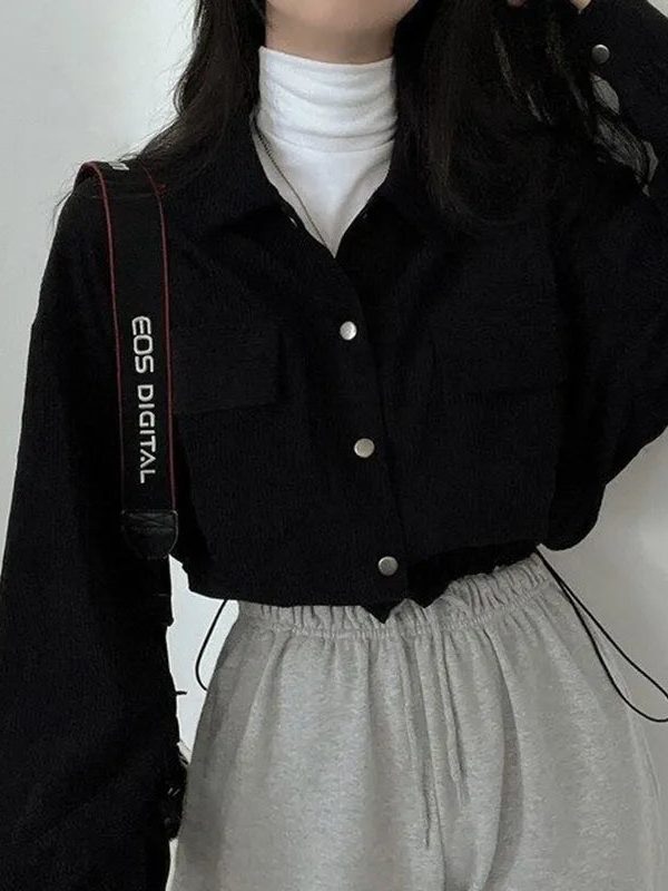 Puff Sleeved Corduroy Crop Shirt