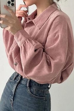 Puff Sleeved Corduroy Crop Shirt