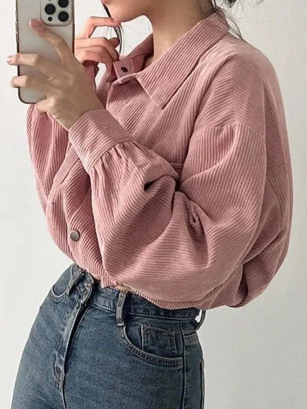 Puff Sleeved Corduroy Crop Shirt