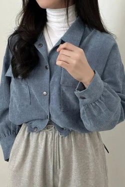 Puff Sleeved Corduroy Crop Shirt