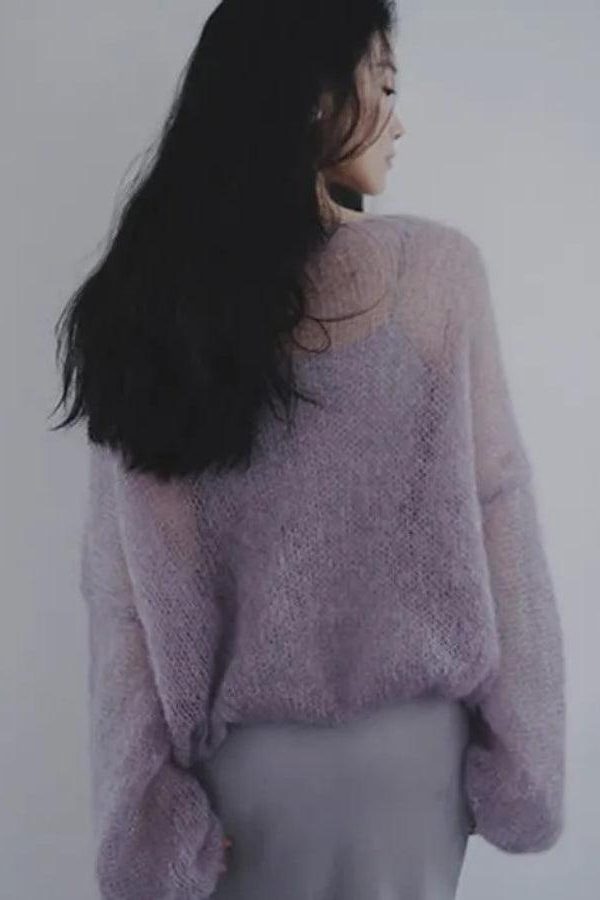 Puff Sleeved Mesh Knit Sweater