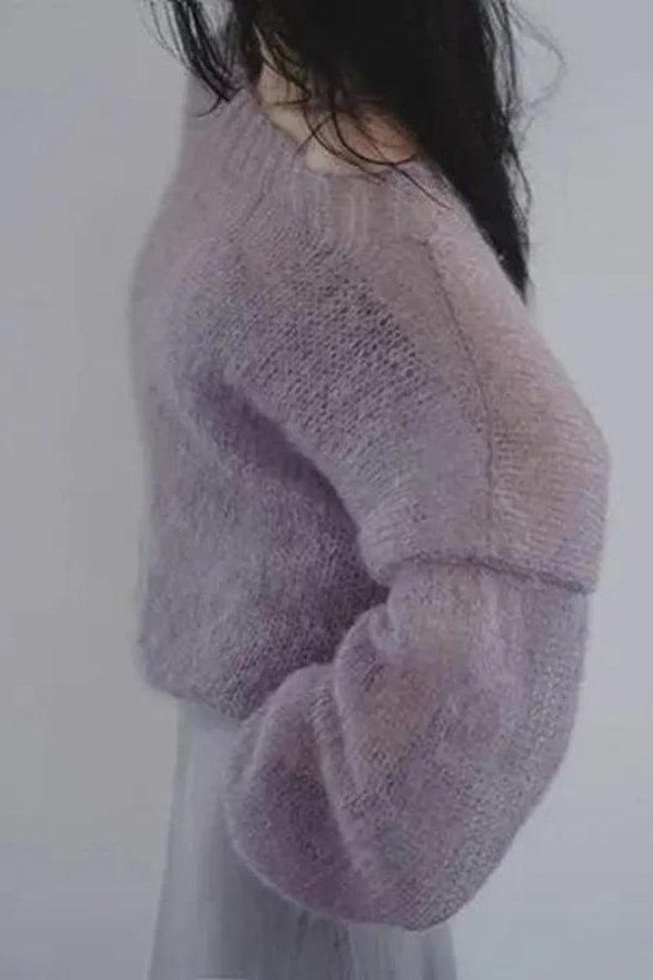 Puff Sleeved Mesh Knit Sweater