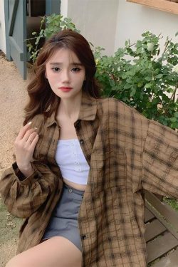 Puff Sleeved Plaid Shirt