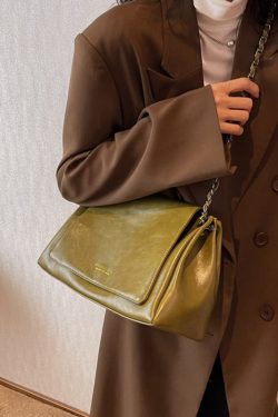 Regular Green Zippered Faux Leather Satchel Bag Handbag