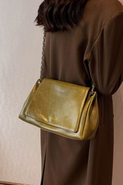 Regular Green Zippered Faux Leather Satchel Bag Handbag