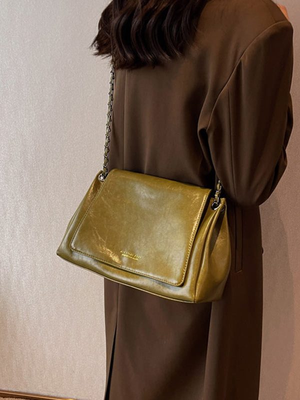 Regular Green Zippered Faux Leather Satchel Bag Handbag