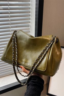 Regular Green Zippered Faux Leather Satchel Bag Handbag