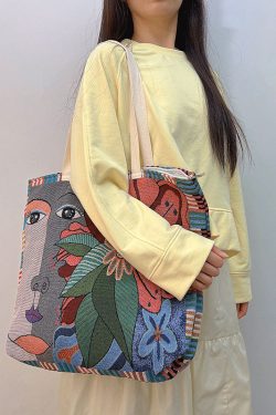 Retro Abstract illustration Canvas Satchel Handbag